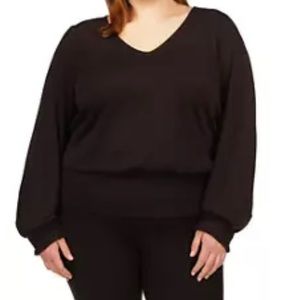 Michael Kors textured, black blouson sleeve shirt